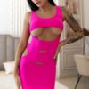 cr-4432 robe moulante rose avec fentes